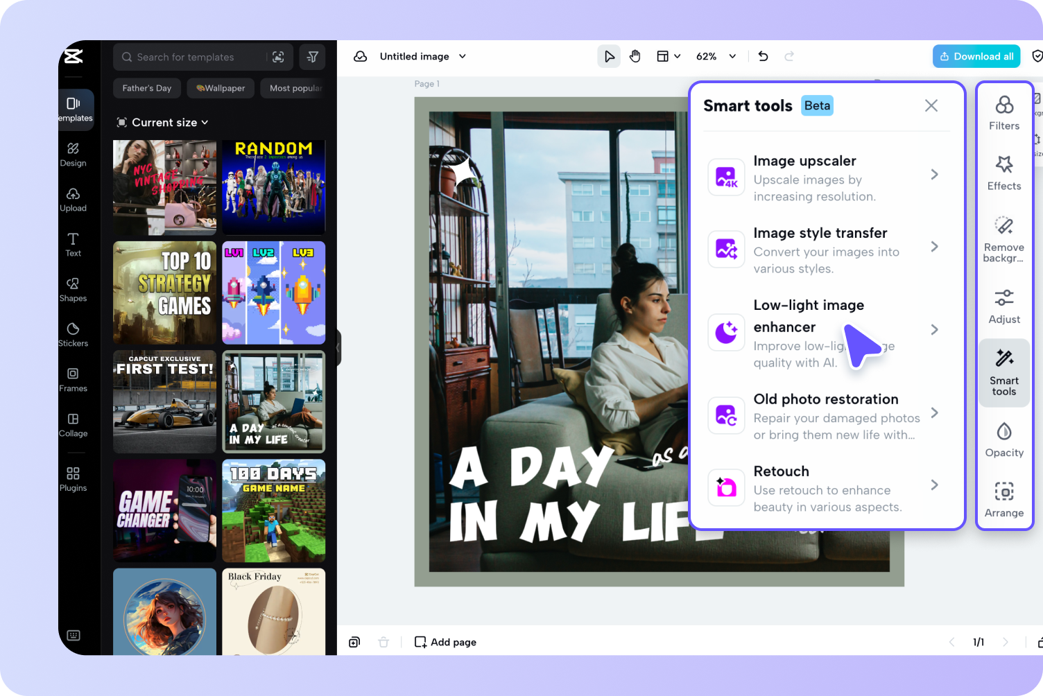 Mejora de fotos de IA en el editor